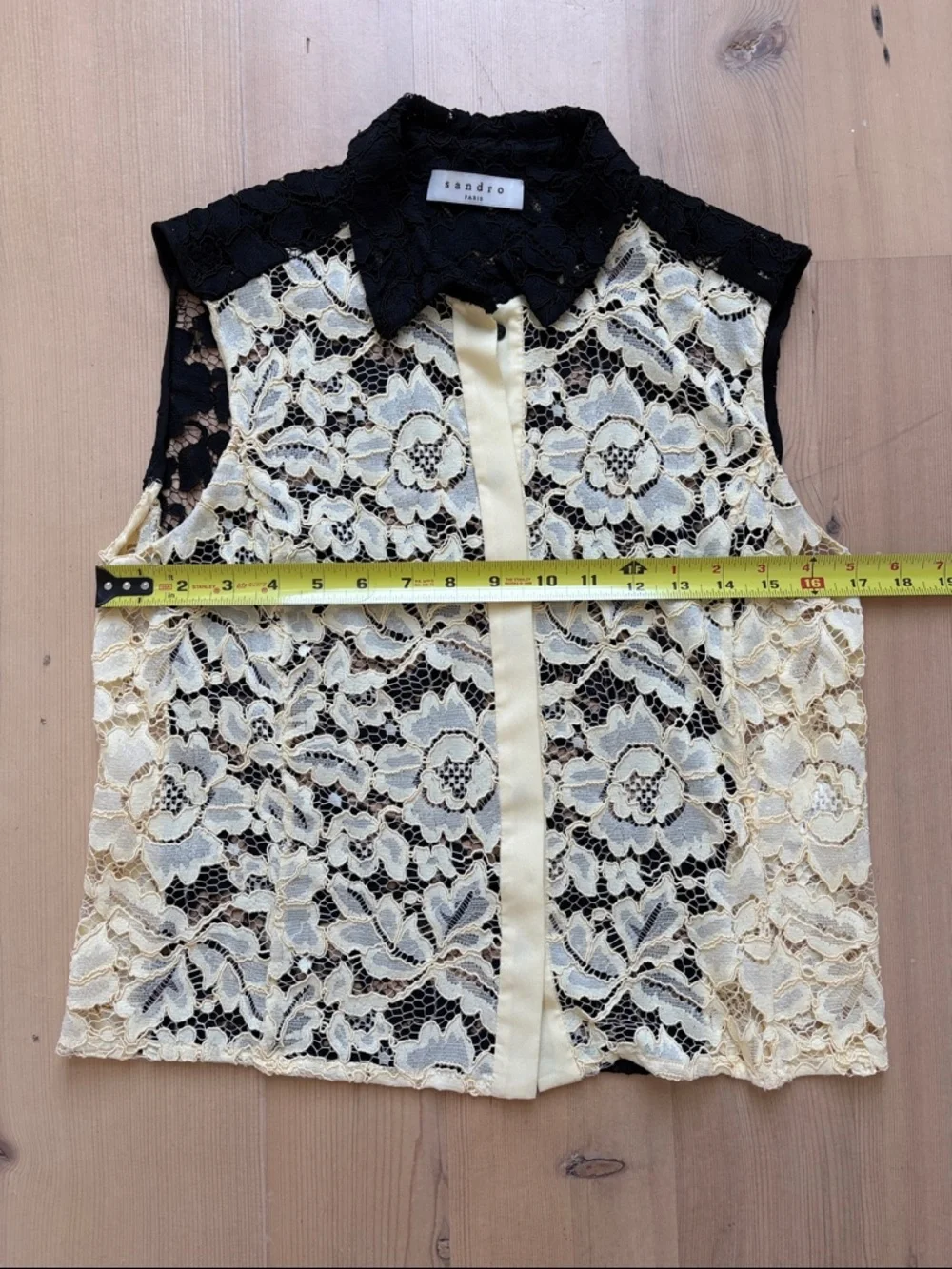 Sandro Black & Cream Floral Lace Sleeveless Button Down Top - Large - Picture 8 of 8